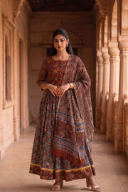 Red Hand Block Printed Chaniya Choli With Kota Doria Dupatta 10066317