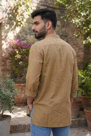 Brown Full Sleeve Slub Cotton Solid Style Men's Kurta 10074252