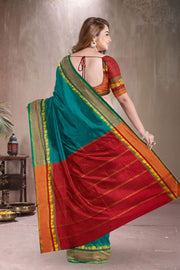 Teal Kanjivaram Vegan Silk Saree 10075549