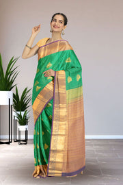 Green Kanjivaram Vegan Silk Saree with Contrast Pallu 10073891