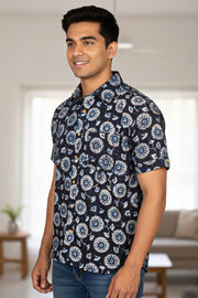 Blue Half Sleeve Jahota Printed Cotton Mens Shirt 10076225