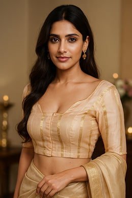 Beige Banarasi Tissue Silk Blouse 10075963