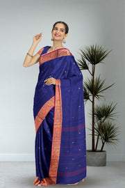 Blue Handloom Chettinad Cotton Saree Without Blouse 10075194