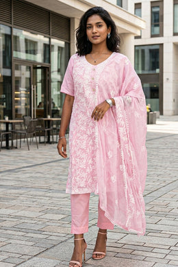 Pink Chikankari Embroidery Viscose Silk Salwar Suit 10076420