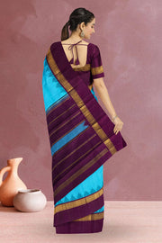 Ananda Blue Pure Zari Korvai Kanjivaram Silk Saree 10062484