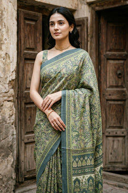 Green Kashmiri Printed Silk Saree 10076944