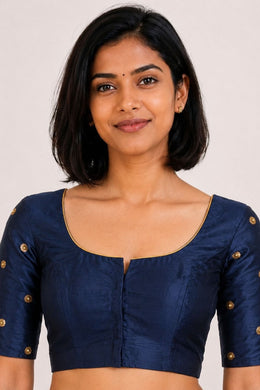 Navy Blue Aari Embroidered Tussar Silk Blouse 10070437