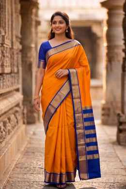 Sun-Kissed Amber Yellow Mysore Crepe Silk Saree With Zari Border 10076265