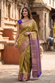 Green Kanjivaram Vegan Silk Saree with Contrast Pallu 10073890