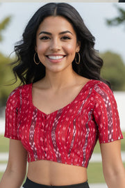 Red Odisha Ikat Cotton Blouse 10075033