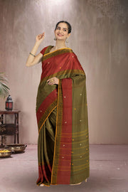 Brown Handloom Chettinad Cotton Saree Without Blouse 10075189