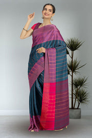 Blue Art Silk Kanjivaram Saree With Stripes Design 10076344