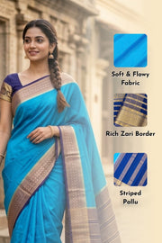 Blue Semi Mysore Crepe Silk Saree 10077815