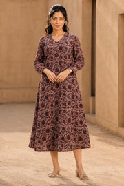 Rustic Maroon Hand Embroidered Cotton Dress 10077642