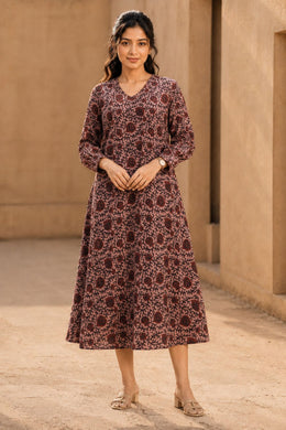 Rustic Maroon Hand Embroidered Cotton Dress 10077642