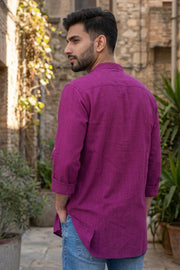 Purple Full Sleeve Slub Cotton Solid Style Men's Kurta 10074256