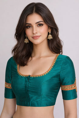 Peacock Green Aari Embroidered Kanjivaram Silk Blouse 10064341
