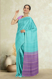 Aqua Blue Borderless Handloom Kanjivaram Silk Saree 10065037