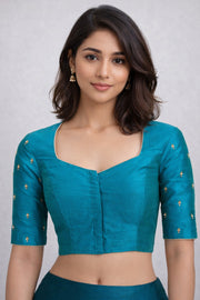Blue Aari Embroidered Tussar Silk Blouse 10068931