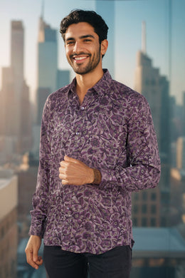Lavender Full Sleeve Vanaspathi Print Modal Silk Mens Shirt 10074065