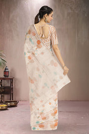 Cream Handloom Printed Chanderi Saree 10071041