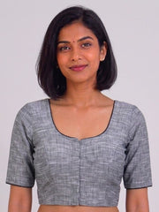 Grey Handcrafted Slub Cotton Solid Style Blouse 10073175