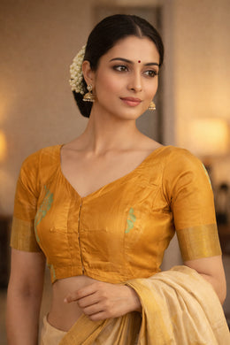 Harvest Gold Yellow Kanjivaram Soft Silk Blouse With Floral Motifs 10076629