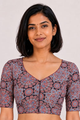Black Ajrakh Printed Cotton Blouse 10069603