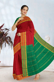 Kanjivaram Vegan Viscose Silk Saree Red Sox Color and Traditional Design 10075542