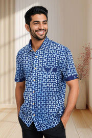 Indigo Handblock Print Pre-Washed Pure Cotton Shirt 10074400