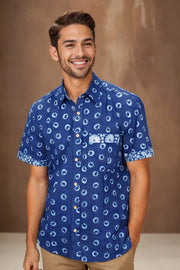 Indigo Handblock Print Pre-Washed Pure Cotton Shirt 10074399