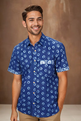 Indigo Handblock Print Pre-Washed Pure Cotton Shirt 10074399