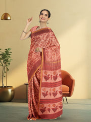 Melon Pink Vanaspathi Print Kota Cotton Saree 10074196