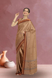 Beige Handloom Chettinad Cotton Saree Without Blouse 10075200