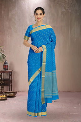 Blue Mysore Crepe Silk Saree 10065839