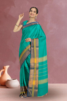 Teal Green Handloom Kanchi Cotton Saree 10071751