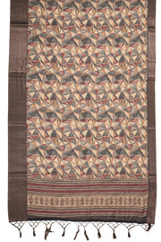 Cream Printed Semi Linen Saree 10077987