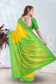 Turmeric Yellow Korvai Kanjivaram Silk Saree 10075519