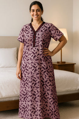 Brown Batik Printed Cotton Nightwear 10076183