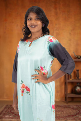 Green Printed Vegan Charmeuse Silk Dress 10074047