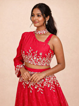 Pink Silk Hand Embroidered Lehenga 10076891