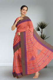 Peach Bengal Handwoven Cotton Saree 10075339