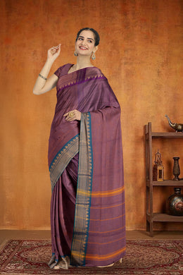 Brown Handloom Chettinad Cotton Saree 10075092