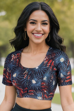 Blue Hand Block Jahota Printed Cotton Blouse 10074992