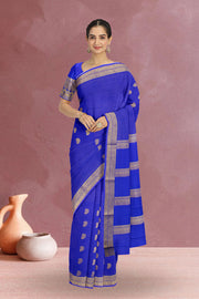Sapphire Blue Mysore Crepe Silk Saree With Paisley Motifs Design And Zari Border 10076681