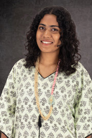 Chartreuse Green Hand Block Printed Cotton Kaftan 10075947