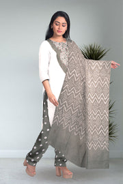 Grey Bandhani Mirror Work 3 - Piece Salwar Suit Material 10075468