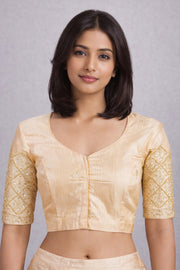 Cream Aari Embroidered Silk Blouse 10068936