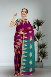 Magenta Bengal Handwoven Cotton Saree 10075329