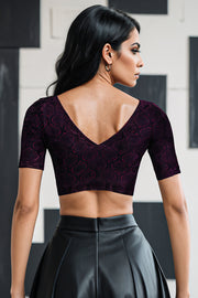 Maroon Floral Motif Indigo Hand Block Print Cotton Blouse 10074596